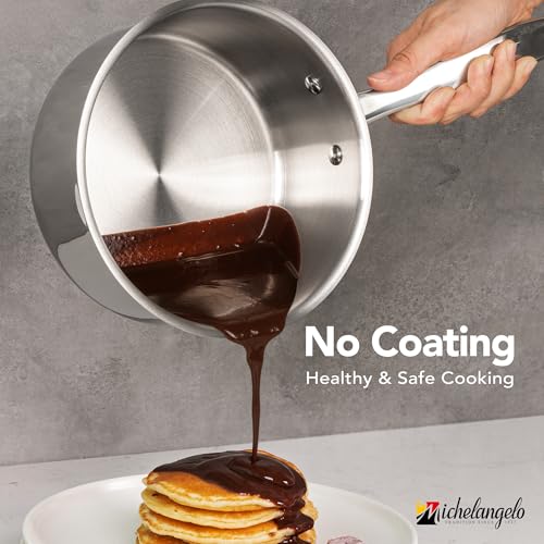 Michelangelo 3-Piece Stainless Steel Saucepan Set with Tri-Ply Bottom, 1QT, 2QT, 3QT, Dishwasher Safe