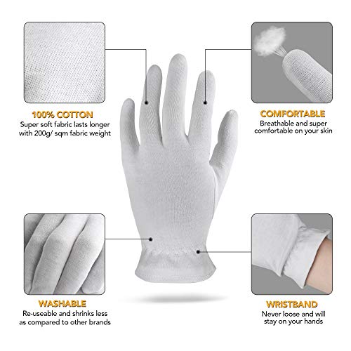 Extra Extra Large Cotton Moisturizing Gloves for Dry Skin & Eczema - 20 Pairs, Night Treatment, Spa-Style Care (Regular) - Includes Laundry Bag
