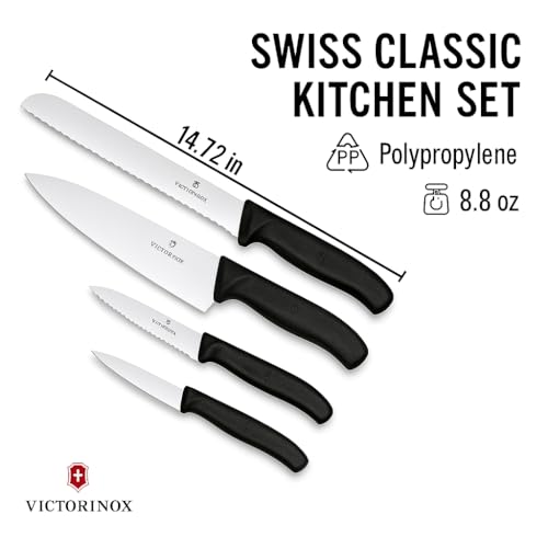 Victorinox Swiss Classic 5-Piece Kitchen Knife Set - Black Handle, Utility & Bread Knives