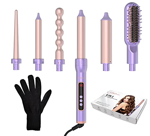 6-in-1 Ceramic Curling Iron Set with Straightener & Travel Bag - Adjustable Temp