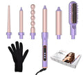 6-in-1 Ceramic Curling Iron Set with Straightener & Travel Bag - Adjustable Temp