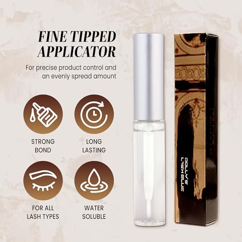 Dolly's Lash Premium Eyelash Extension Glue Bottle Natural, Long-Lasting, Strong Hold (5 mL) 2 Pieces