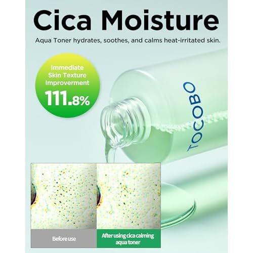 TOCOBO CICA Calming Aqua Toner ? Korean Soothing Face Toner with CICA, Hyaluronic Acid & Aloe ? Daily Hydration for Sensitive Skin, 24-Hour Moisture, Hypoallergenic pH Balancing Formula, 6.76 fl.oz.