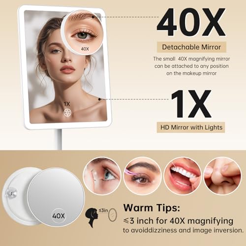 Rechargeable Vanity Mirror with Lights 40X Magnifier - 9.5x7.5 Inch, White