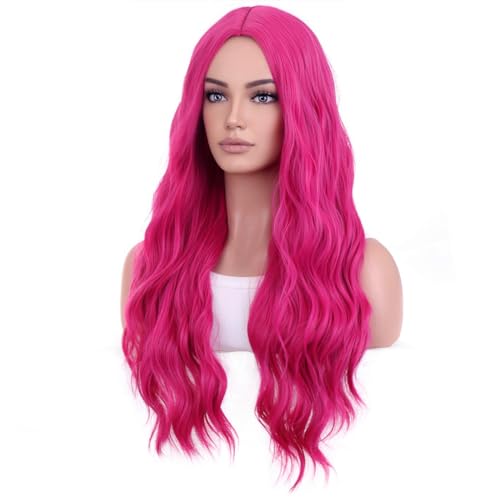 Hot Pink Long Wavy Curly Wigs for Women - Heat Resistant Synthetic Hair for Halloween & Cosplay - BERON Variation