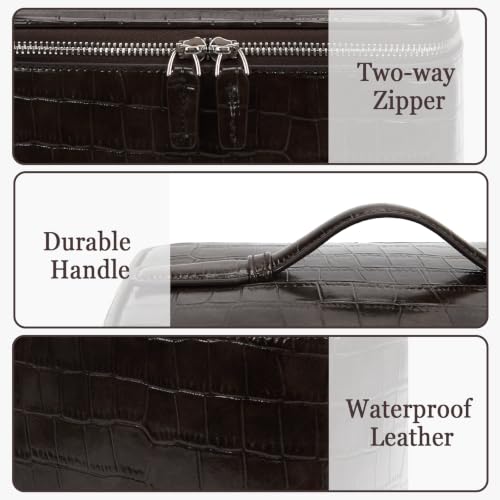 HiTotes Travel Makeup Bag Vanity Case for Women - Crocodile Leather, Coffee