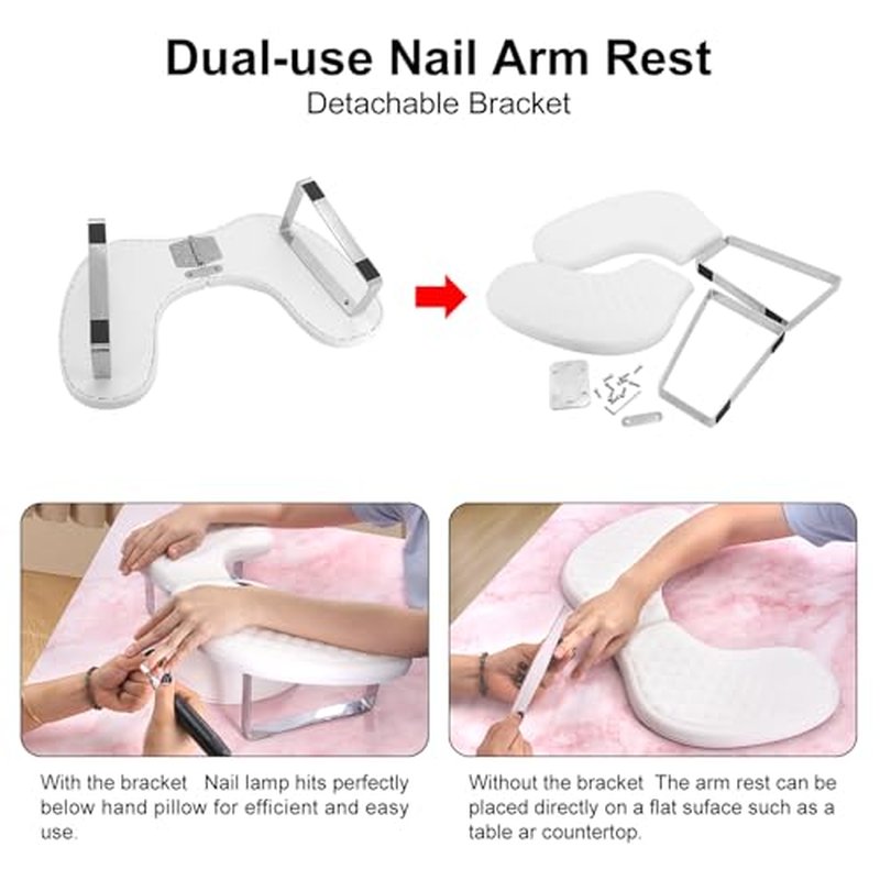 Arm Rest for Nails Tech,U Shape Comfortable Nail Arm Rest Pillow Cushion,Detachable Manicure Hand Rest Holder with Anti-slip Legs,Memory Foam(White)