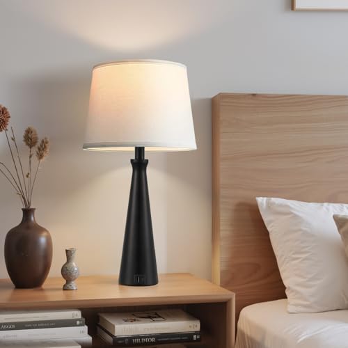 Seealle Black Base White Shade 3-Way Dimmable Touch Bedside Lamps Set of 2