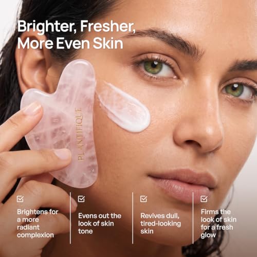 Plantifique Rose Quartz Gua Sha & Vitamin C Face Serum Set for Skin Rejuvenation