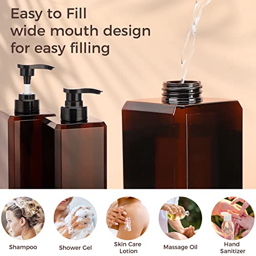 Brown 800ml Refillable Square Soap Dispenser Set with Labels - Suream 3 Pack