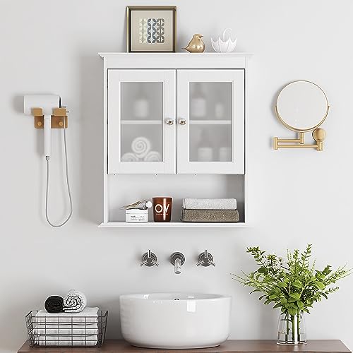 Spirich White Bathroom Wall Cabinet with Frosted Glass Doors, Space-Saving Medicine Storage
