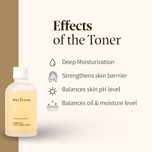 Herbloom Organic Kombucha Biome Toner - Hydrating Facial Toner with Hyaluronic Acid for Oily Skin, Vegan Korean Skincare, 5.07 fl oz