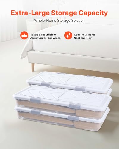 Under Bed Storage Containers with Wheels - 4 Pack, Dustproof Lid & Stackable Design
