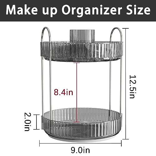 Shuang Qing 2-Tier Gray Rotating Makeup Organizer for Vanity & Skincare