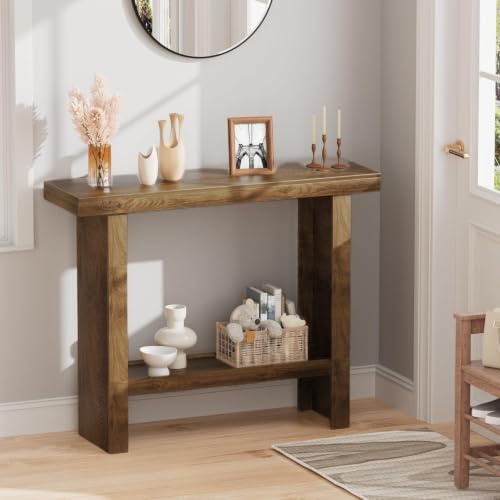 LIFECHOVY Farmhouse Narrow Wood Entryway Console Table with Storage - Brown