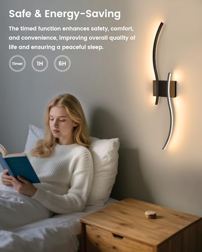 NIORSUN Black 27.6 Inch Rechargeable Wireless Wall Sconce Set of 2 with Remote, Dimmable & 3CCT, Modern LED Wall Lights for Living Room & Bedroom