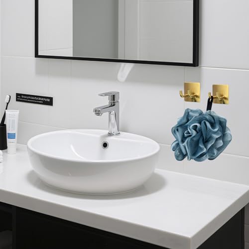 Snailhouse Razor Holder for Shower, 2 Pack Stainless Steel Self Adhesive Bathroom Razor Shaver Towel Hooks Hanger Stand for Wall, Gold