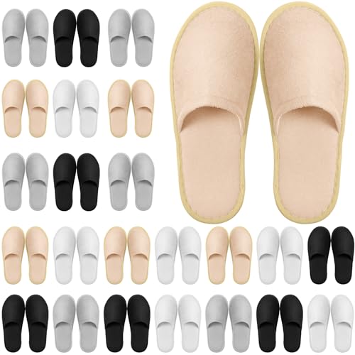 Geyoga 24 Pairs Disposable Slippers for Guests - Large, Multi-Neutral Bulk