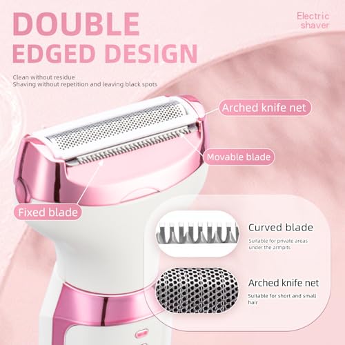 Electric Razor Shavers for Women Wet/Dry 5 in 1 Bikini Trimmer Face Razors for Face Nose Eyebrow Arms Armpit Legs Pubic Area Painless Facial Hair Removal