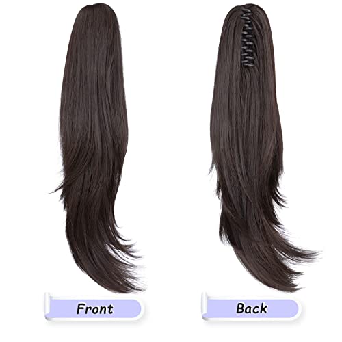 ShulaSHOP 20" Claw Clip Ponytail Extension, Black Brown - Clip-In Hair Bun for Thick/Thin Hair