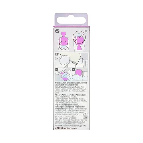 KISS imPRESS Color No Glue Pedi Press-On Toenails, Pink Squoval Shape, Includes 24 Nails, Prep Pad, 1 Manicure Stick, 1 Mini File