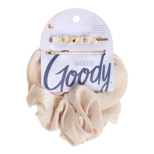 Goody XL Scrunchie and Bobby Slides Bundle - 3 Count, Winter Solstice Collection - Ouchless Accessories for All Hair Types - Style With Ease & Keep Hair Secured - Men, Women, Boys & Girls
