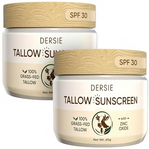 Dersie Tallow Sunscreen SPF 30 - Natural Mineral UV Protection for Face & Body, 2.12 oz Pack of 2