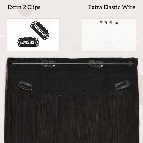 Wire Hair Extensions Human Hair 14 Inch Black - Easy to Wear, Natural & Thick