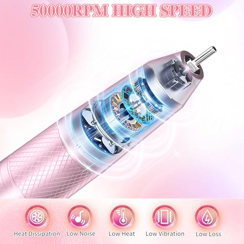 Pink Professional Electric Nail Drill Machine 50000RPM for Nail Polishing & Shaping