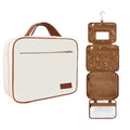 Women's Travel Toiletry Bag with Removable Pouch & Hanging Hook - Water Resistant Off White Faux Leather