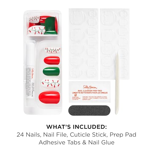 Sally Hansen Salon Effects Perfect Manicure Press-On Nails | Easy to Apply, Non-Damaging | 24 Nails, Adhesive Tabs, File & Alcohol Pad Included | Holiday - Festival Fling