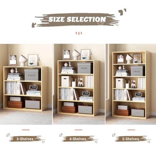 NELYE 5-Tier Oak Finish Open Bookcase – 23.62x9.53x52.17 inches, Stylish Storage Shelf