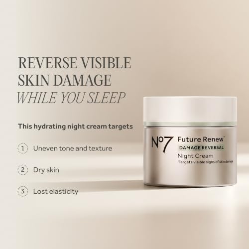 No7 Future Renew Damage Reversal Night Cream 1.69 oz | Peptide-Based Anti-Aging Moisturizer