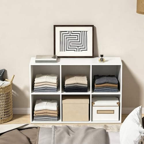 White Wooden 6 Cube Storage Organizer with Closed Back - 13in, Easy Assembly