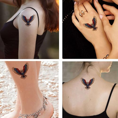 America Flag 6 Sheets Temporary Tattoos for Men Adults Eagle with America Flag July 4th Independent Day Temporary Tattoo for Women Neck Arm Chest for Woman