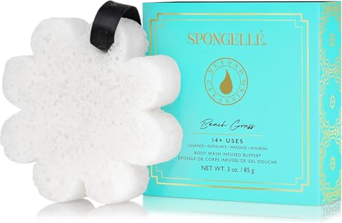 Spongellé Wild Flower Bath Sponge with Built-in Body Wash - Bundle with Box | Beach Grass, French Lavender, Freesia Pear | 14+ Uses, Women's Shower Loofah