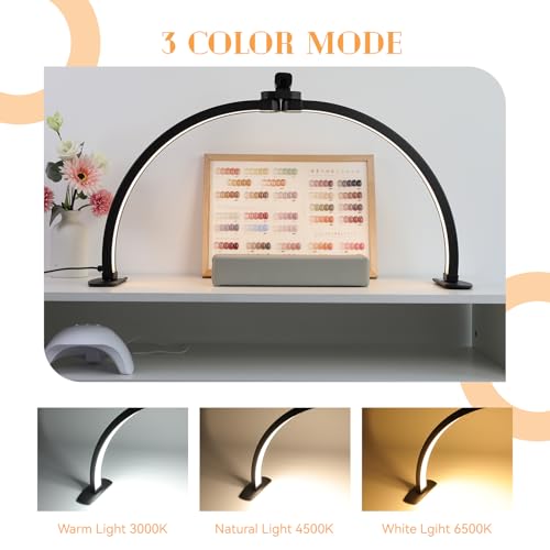 Large Foldable Half Moon LED Light for Nail Desk with Phone Stand & Wire Controller