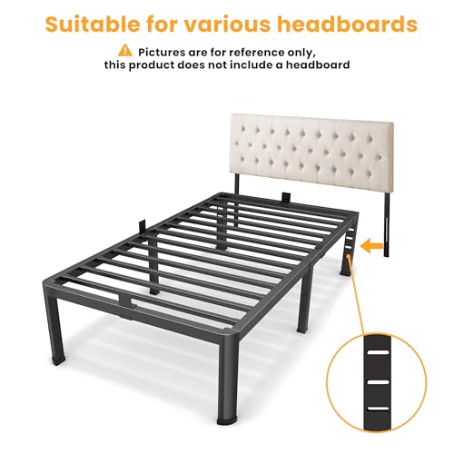 Twin Metal Bed Frame 14 Inch with Rounded Corner Legs & Mattress Stopper