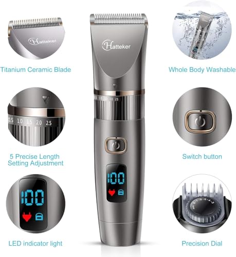 Hatteker Cordless Waterproof Beard Trimmer for Men - Gray