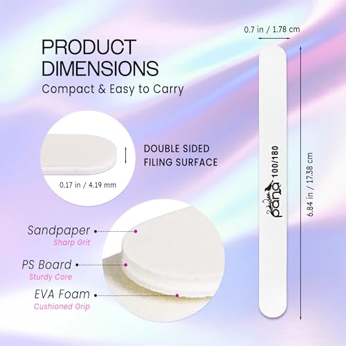 Pana (Grit: 100 x 180, Pack of 50 Pieces) USA Professional White Round Emery Board Nail Files