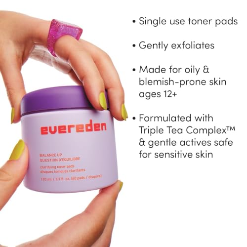 Evereden Teen Toner Pads with Mandelic Acid & Niacinamide - Sensitive Skin, Dermatologist-Tested, 30 Count - Toner Pads