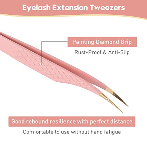 Ms.Queen Eyelash Extension Tweezers Set,Fiber Tip Volume Tweezers Curved 45 90 Degree Angled Tip Lash Tweezers for Mega Volume Mink Lashes