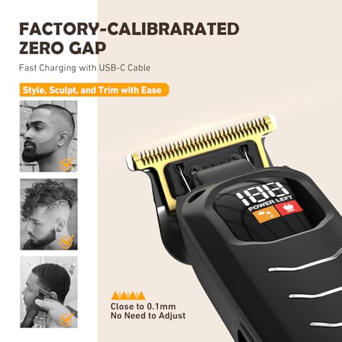 Cordless Hair Clippers for Men Black - Professional Haircut Kit with LED Display