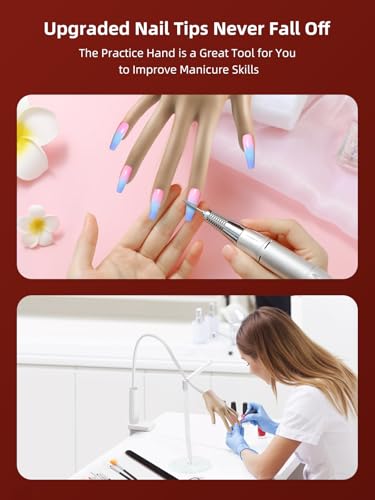 Practice Hand for Acrylic Nails - Tips Won't Fall Off Mannequin Hand - Practice Kit - NIQZOPA
