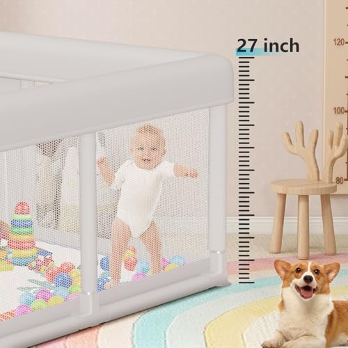 Large Baby Playpen 74x50 Inches with Mat, Pet-Free, Safe Anti-Collision Mesh