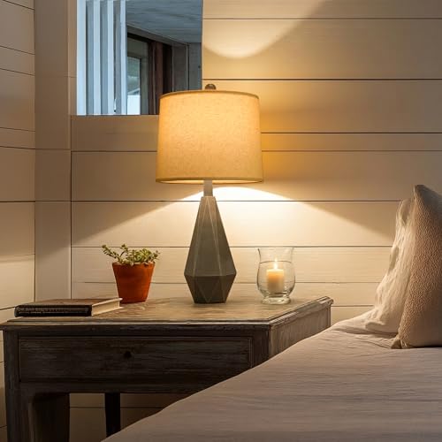 PoKat 23.5'' Farmhouse Set of 2 Nightstand Lamps - Rustic Linen Shade Deep Grey