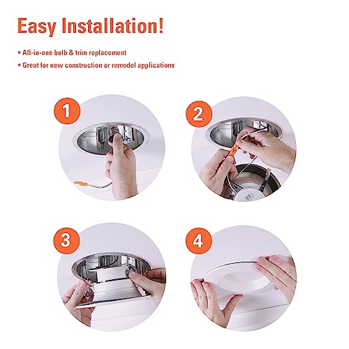 600 Lumens 6-Inch LED Recessed Light Trim with Selectable Color Temp - Pack of 4