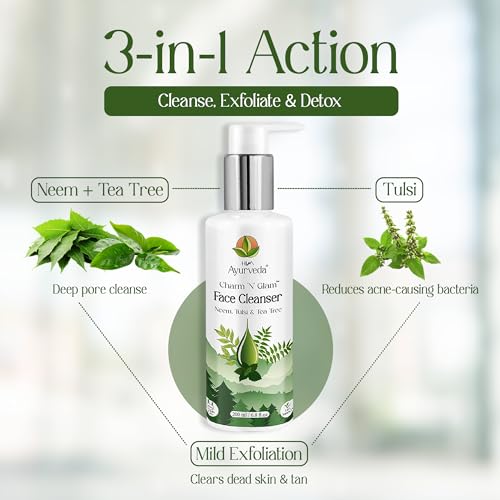 Charm N Glam Face Cleanser(Face wash) |with Neem,Tulsi,Tea Tree |For Dry, Oily & Acne Prone Skin|Deeply Cleanses | Exfoliates Skin| For Men & Women | Sulphate Free | 200ML