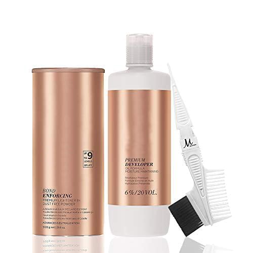 BlondeMe Lightener and Developer | Blonde Me Premium Bleach XXL 900 grams, Developer 6% / 20 Vol 1 Liter and M Hair Designs Tint Brush Comb (Bundle)