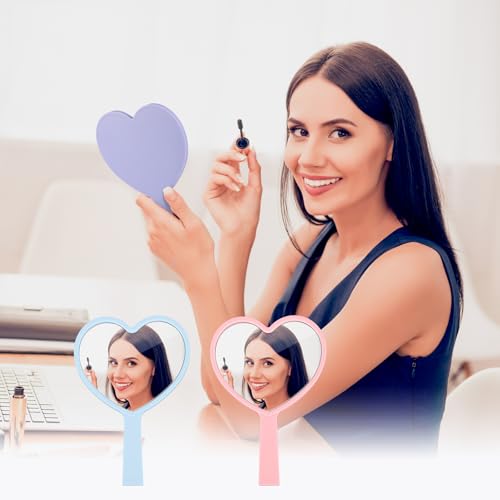 Menkxi 15 Pcs Heart Shaped Handheld Mirrors Valentines Gifts Small Heart Travel Makeup Plastic Hand Mirrors Bulk Gifts for Women Cosmetic (Bright Color)